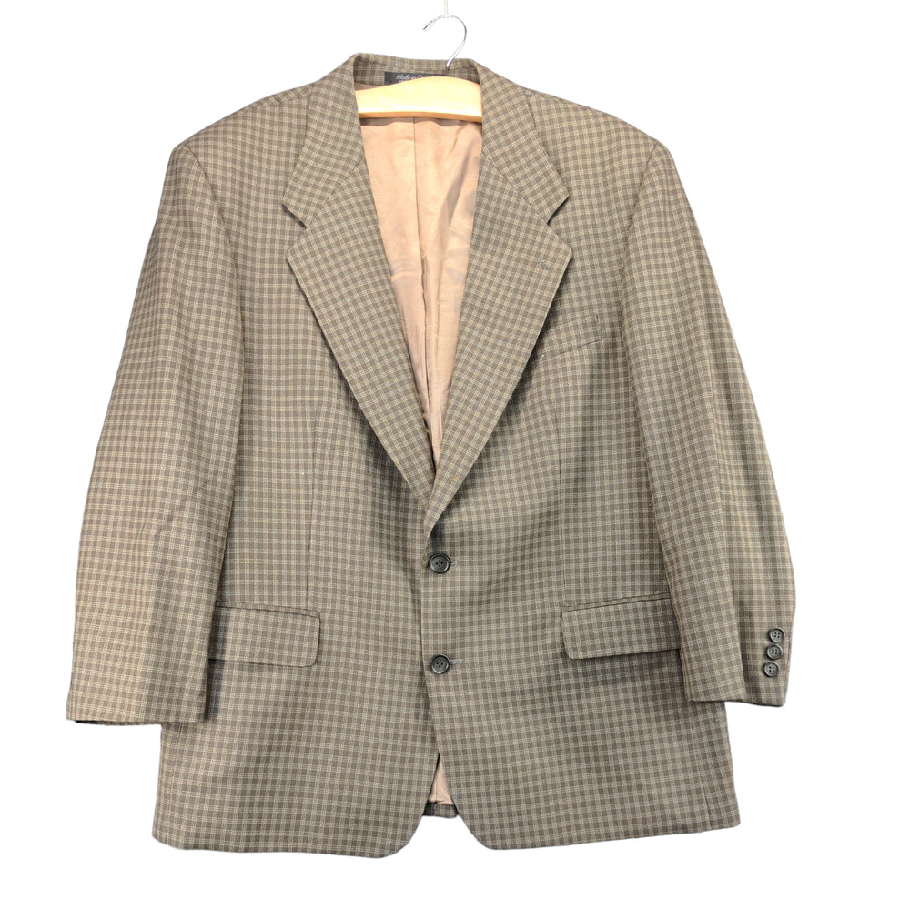 Fabrizio Cellini Blazer Jacket Mens Size 43 S Brown Check Plaid Pocket 2 Button